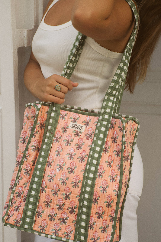 Peach Gingham Tote