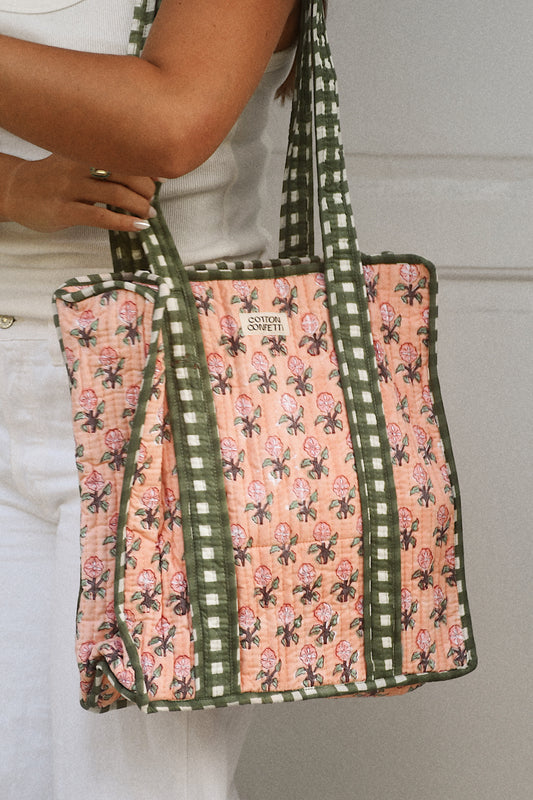 Peach Gingham Tote