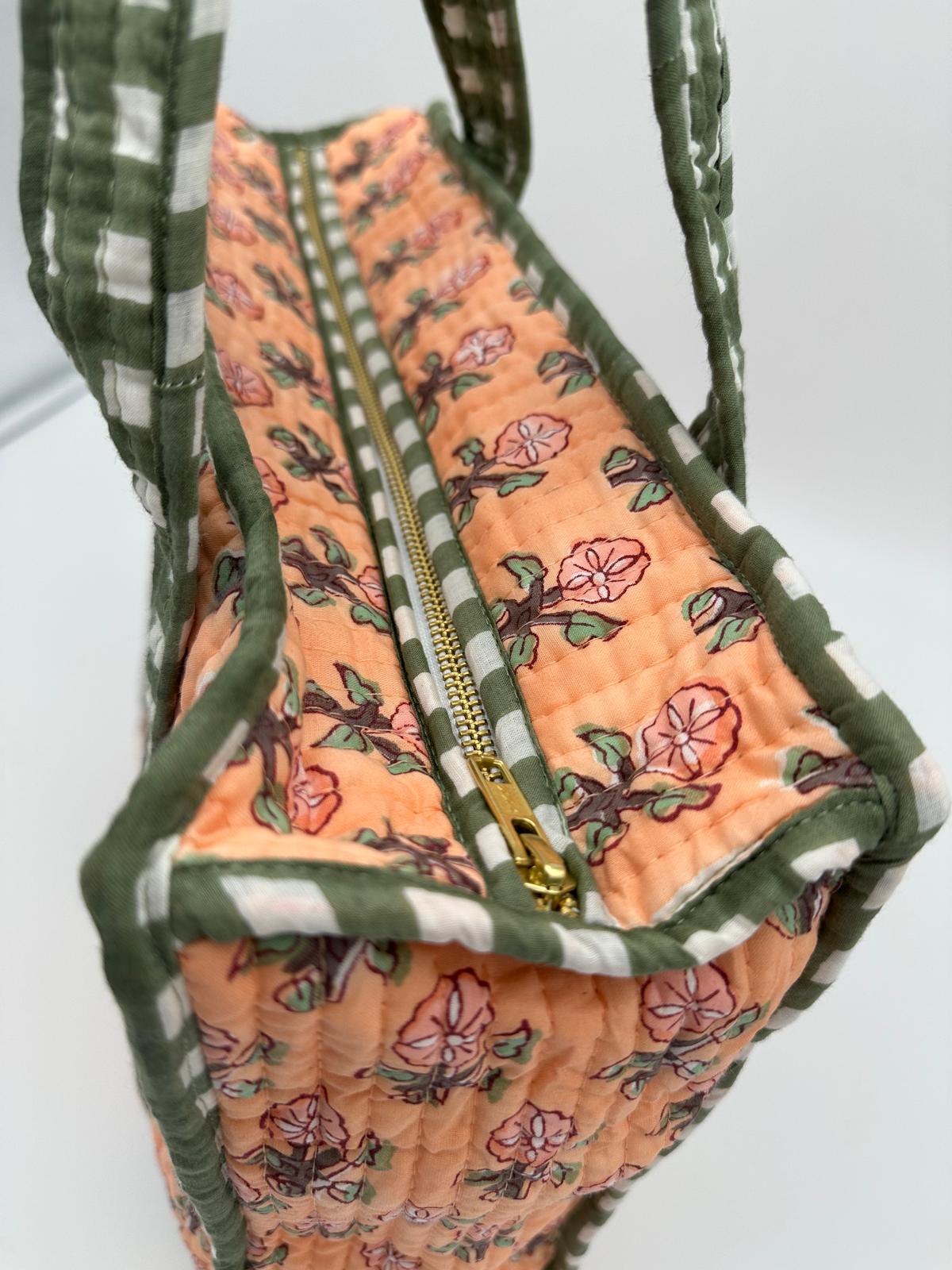 Peach Gingham Tote
